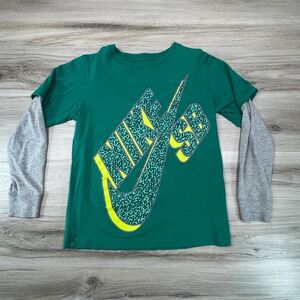 Kids Nike SB Long Sleeve T Shirt Green Grey Nike Swoosh Size M 10/12